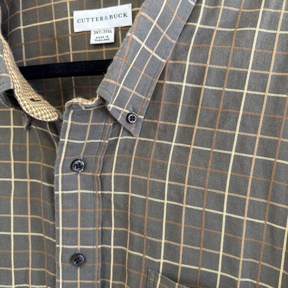 Cutter & Buck Mens 3XT Olive Plaid Long Sleeve Easy Care Button Down Shirt - Picture 4 of 8